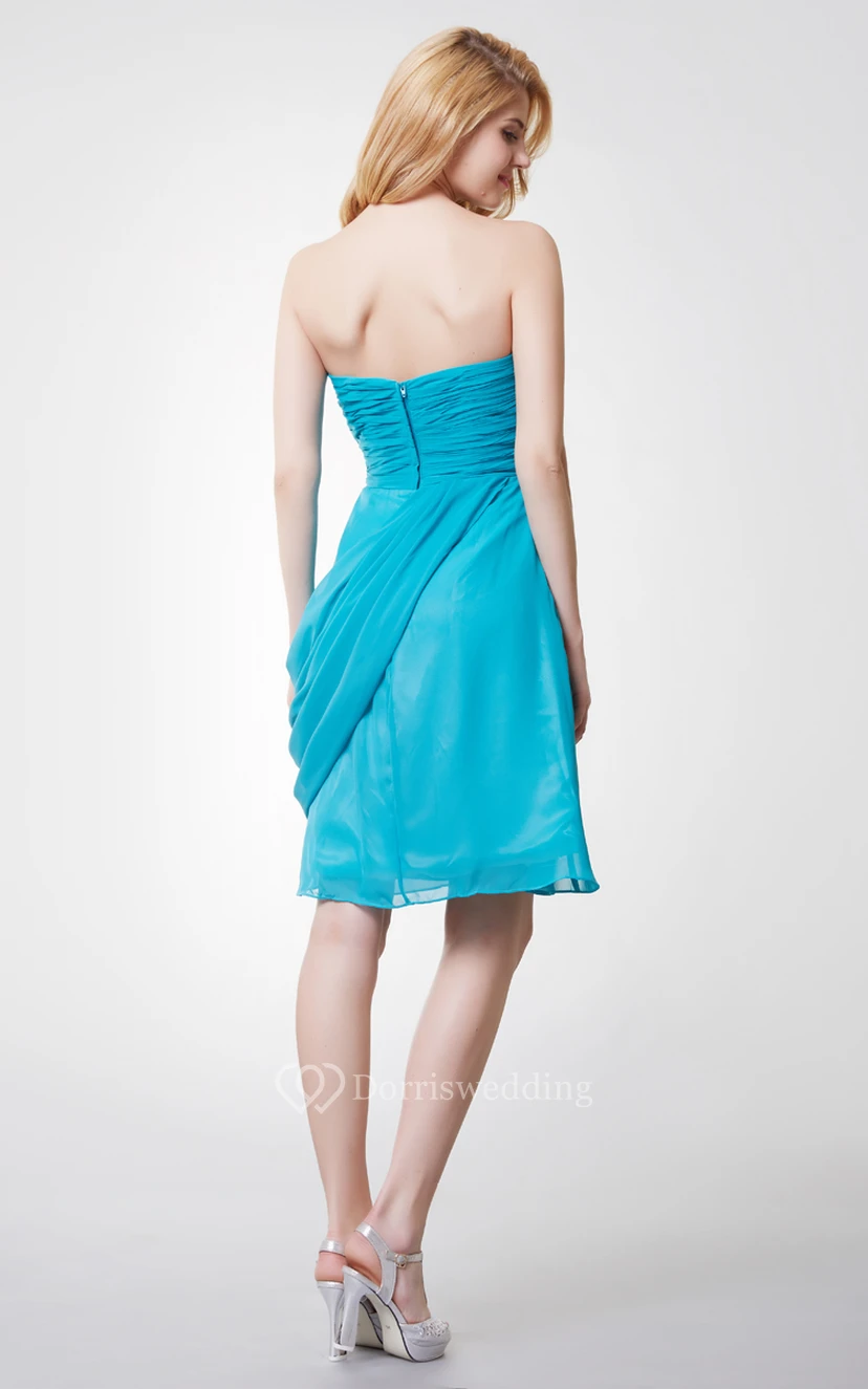 Strapless Ruched Short Chiffon Dress With Side Draping view 3
