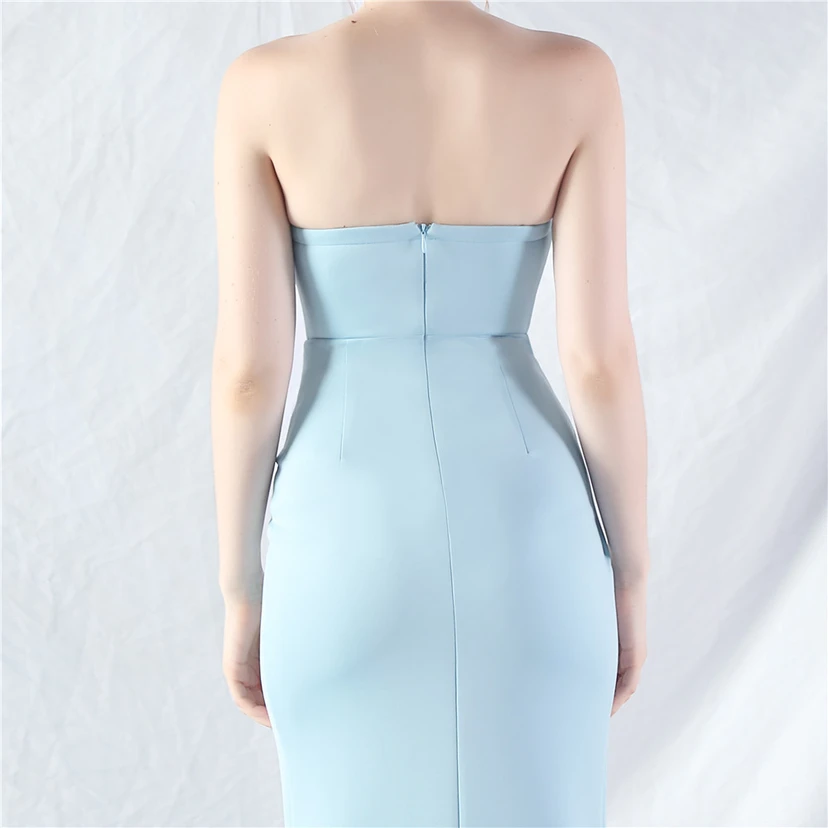 Vestido de noche de alta gama con cintura de espiga, elaborado con cuentas y forma elaborada. view 52