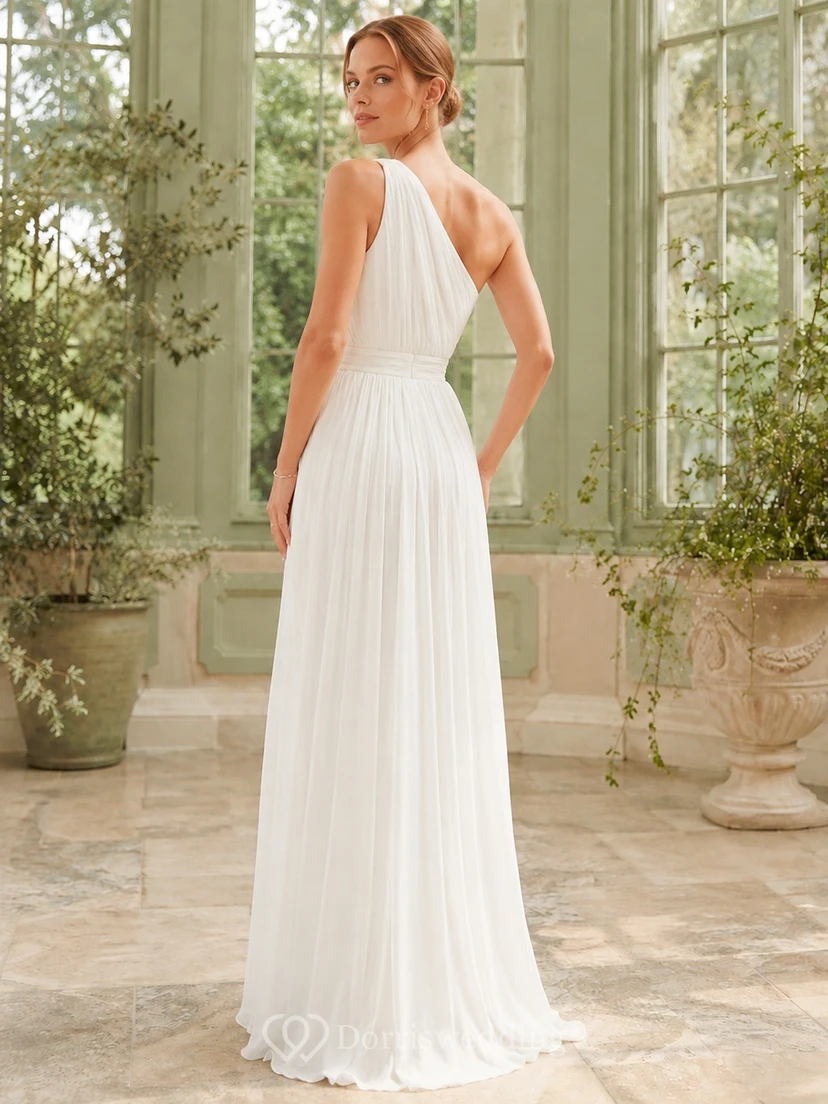 White One-Shoulder Sleeveless Chiffon A-Line Beach Maxi Dress view 2