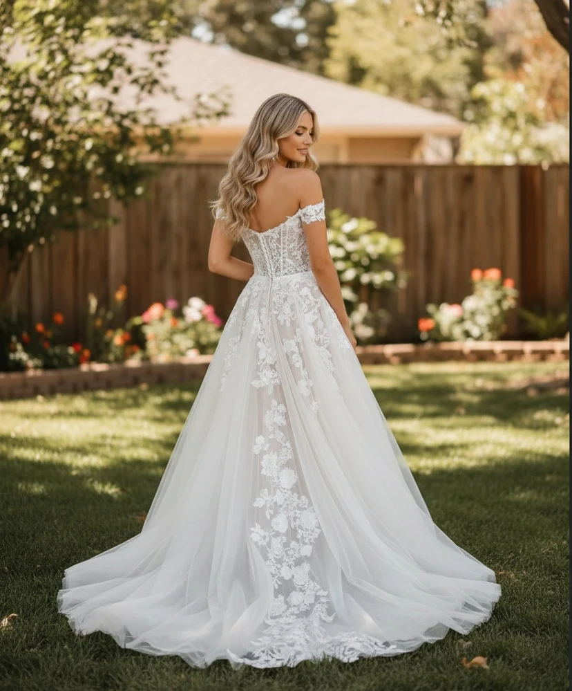 Robe de bal romantique en tulle à épaules dénudées view 2