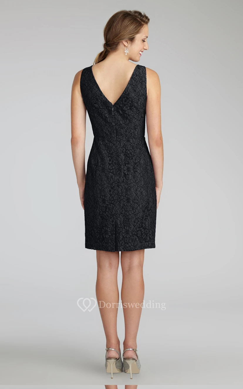 Dainty Sleeveless Mini Lace Dress with V-neck and V-neck view 2