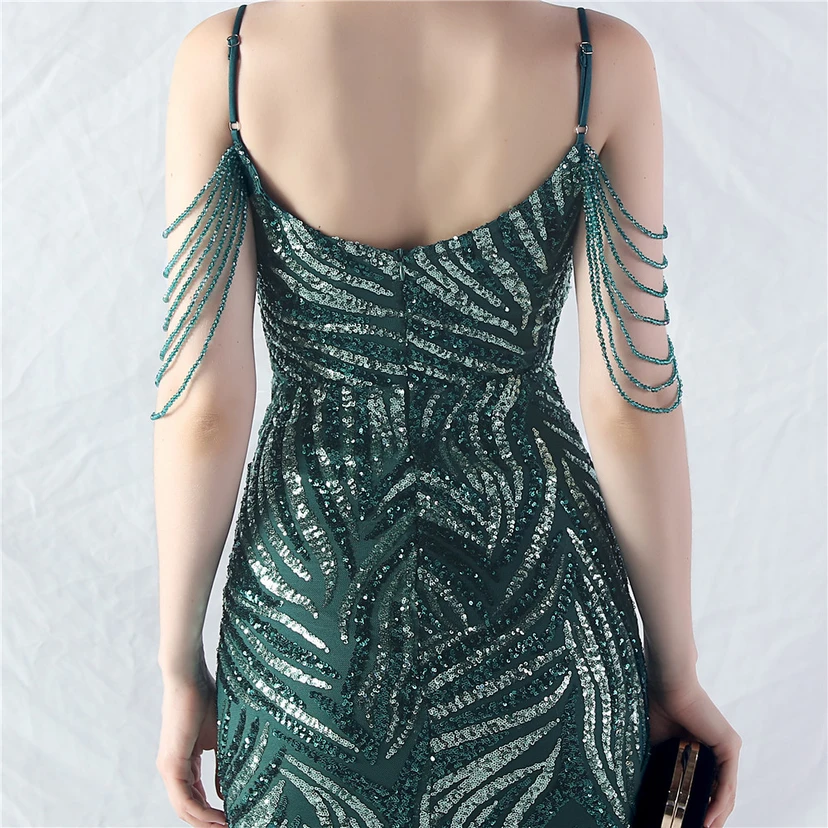 Layered Beads Spliced ​​Mesh High-End Evening Dress view 100