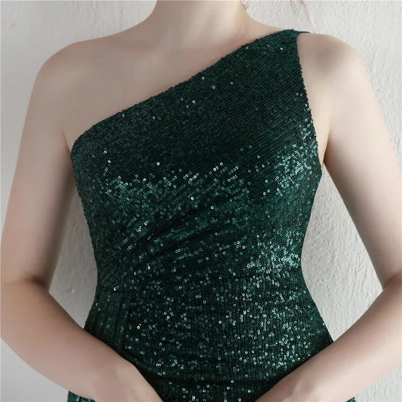 Sequined One-Shoulder Celebrity Cold Banquet Slit Long Sequin Aura Queen Dinner Fishtail Dress view 8