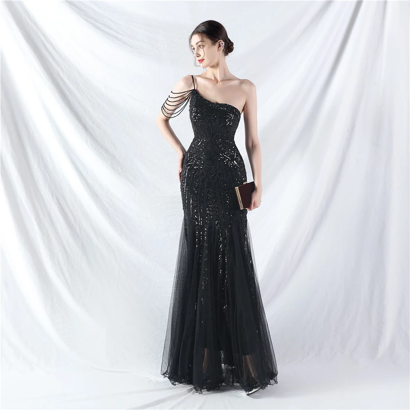 Robe de soirée haut de gamme ornée de perles de positionnement, de fleurs et de broderies en tulle. view 56