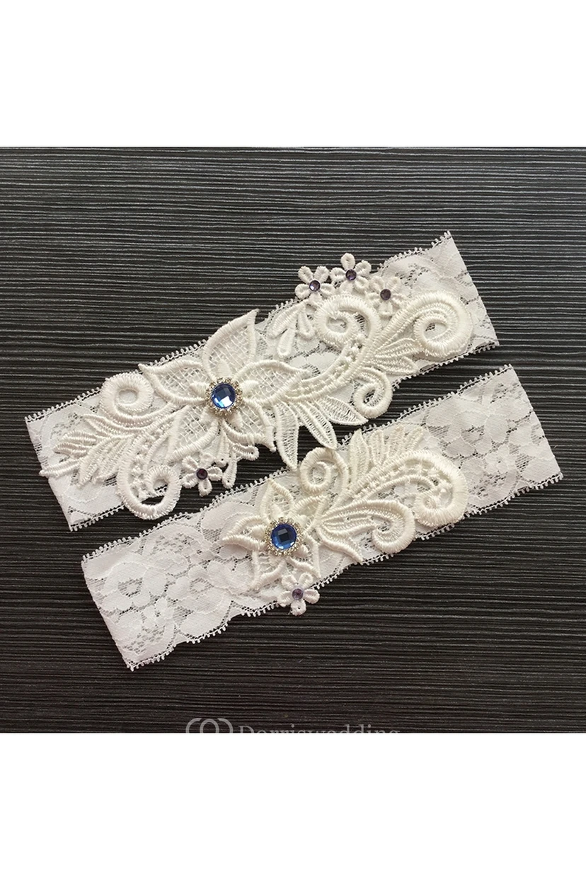 European Broadband Lace Bead Two-piece Elastic Bridal Garter Belt Within 16-23inch view 2