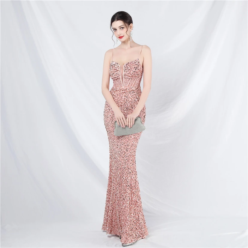 Vestido de noche pesado, estilo palacio, chaleco con diseño de espina de pescado, cintura con bordado de diamantes, flores, hombros descubiertos y tirantes. Vestido de alta gama. view 12