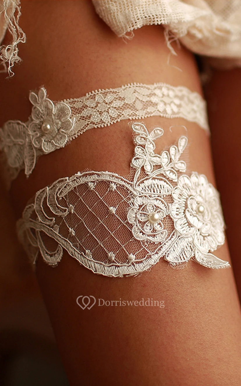 Handmade Beaded Sexy Two-piece Lace Elastic Garter Within 16-23inch view 2