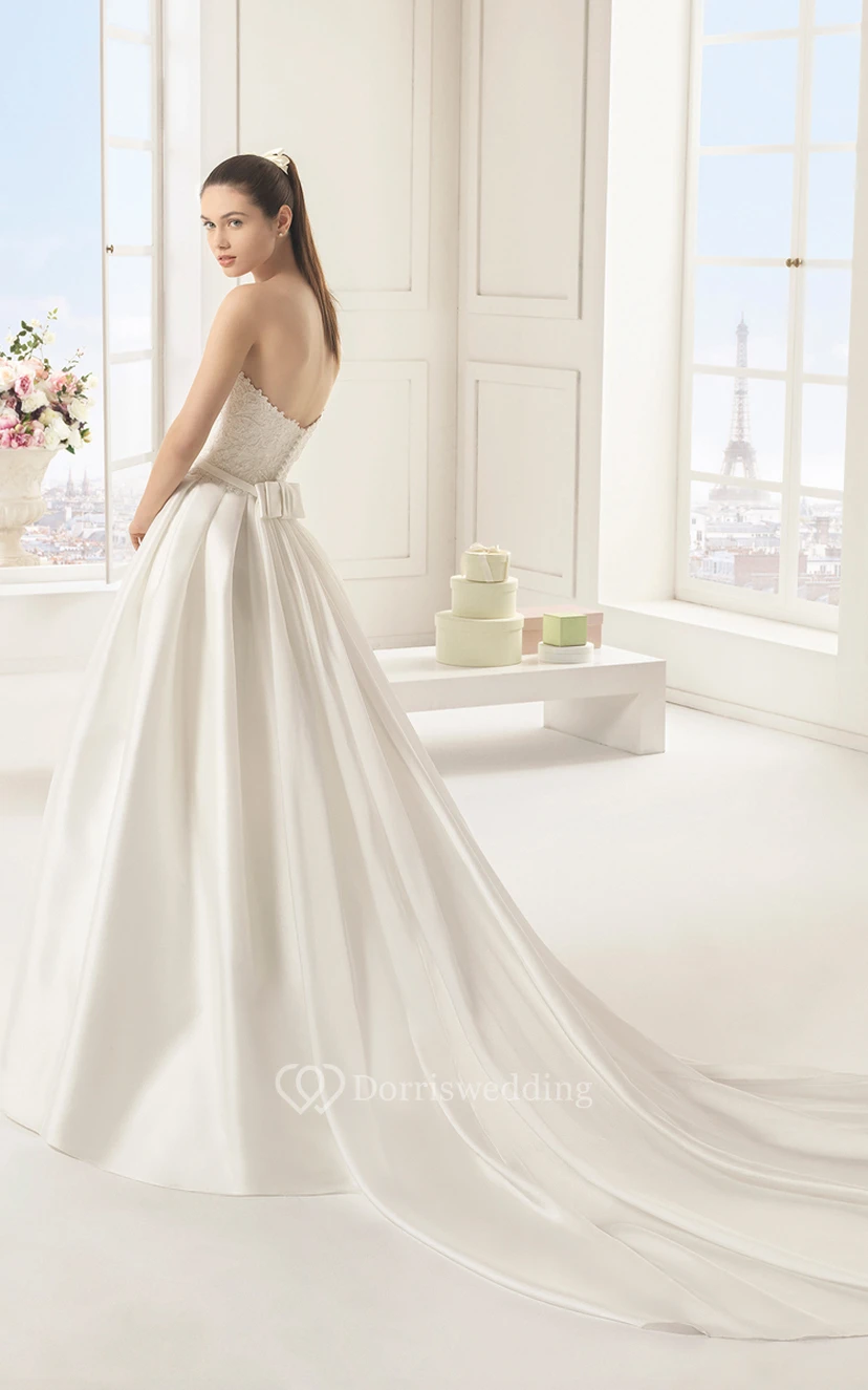 Sweetheart Satin Unique Ball Gown With Watteau Train view 2