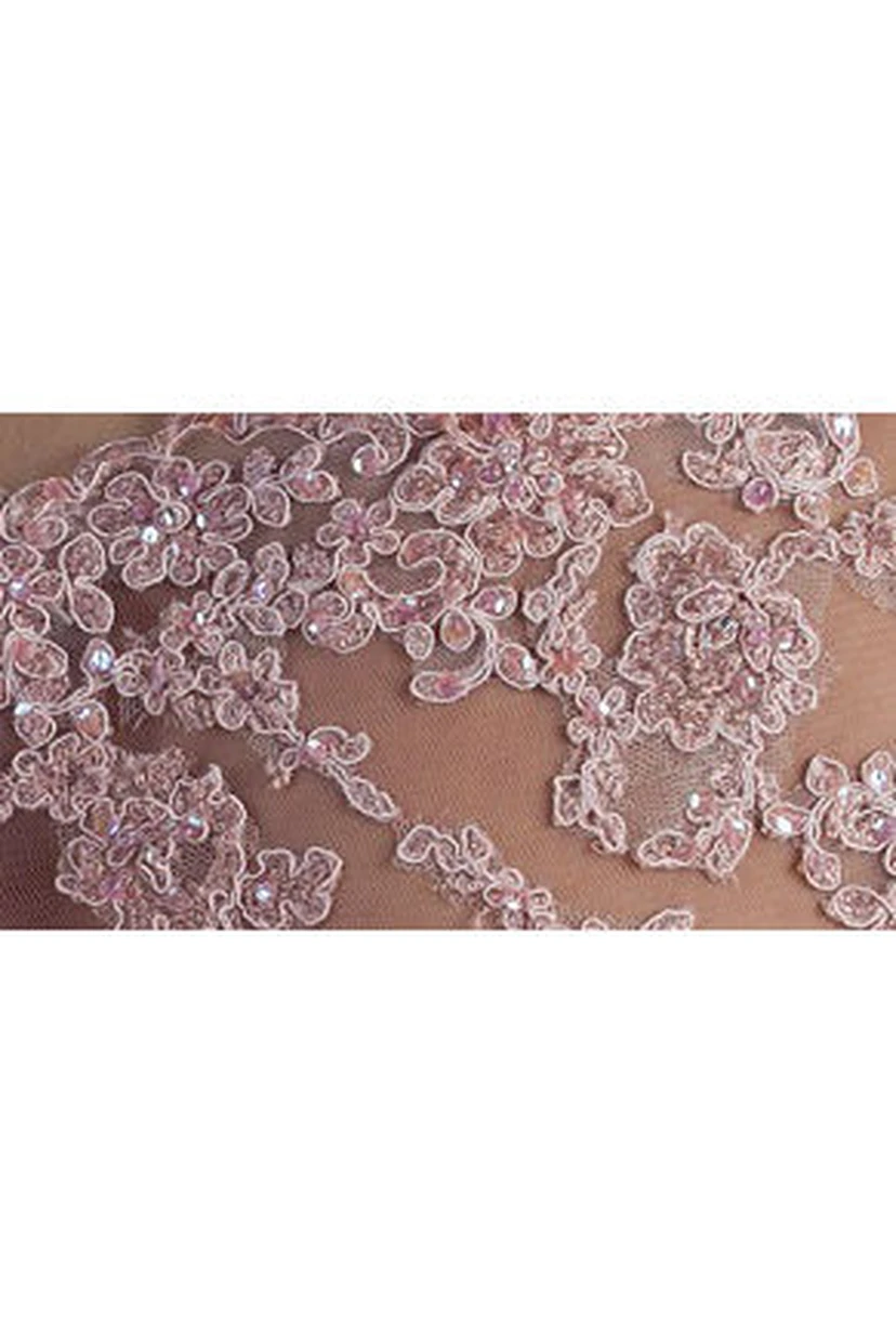 Robe longue en mousseline de soie pour la mère de la mariée, ornée d'appliqués, col en V et manches courtes, avec drapé latéral. view 3