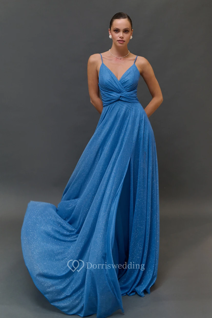 Vestido tubo plisado con lentejuelas y tirantes cruzados view 3