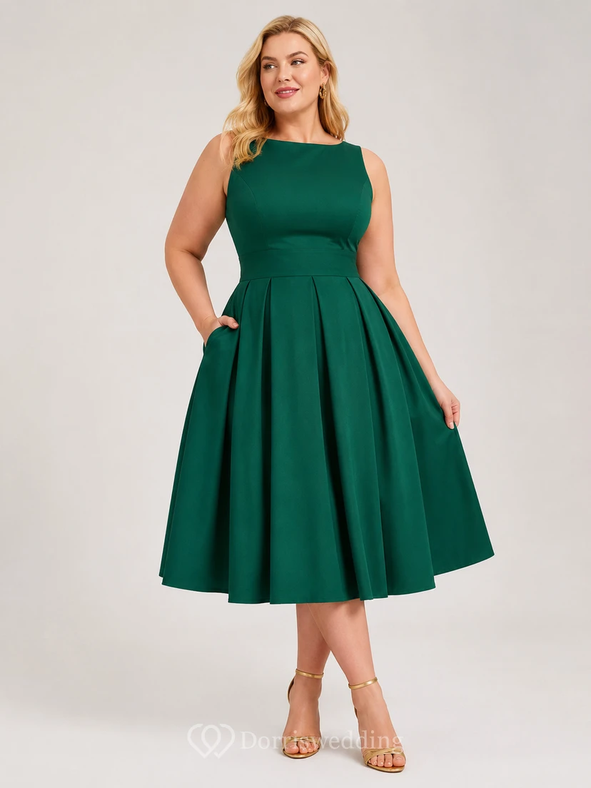 Robe trapèze sans manches arrivant au genou, à plis view 4