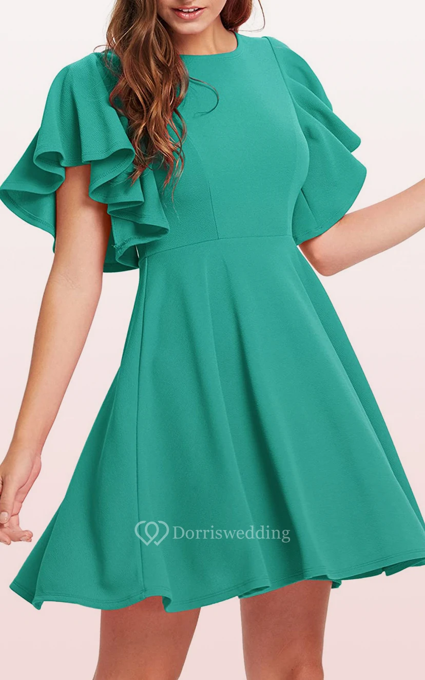 Knielanges, schlichtes und elegantes Jerseykleid in A-Linie mit kurzen Ärmeln und Falten view 6