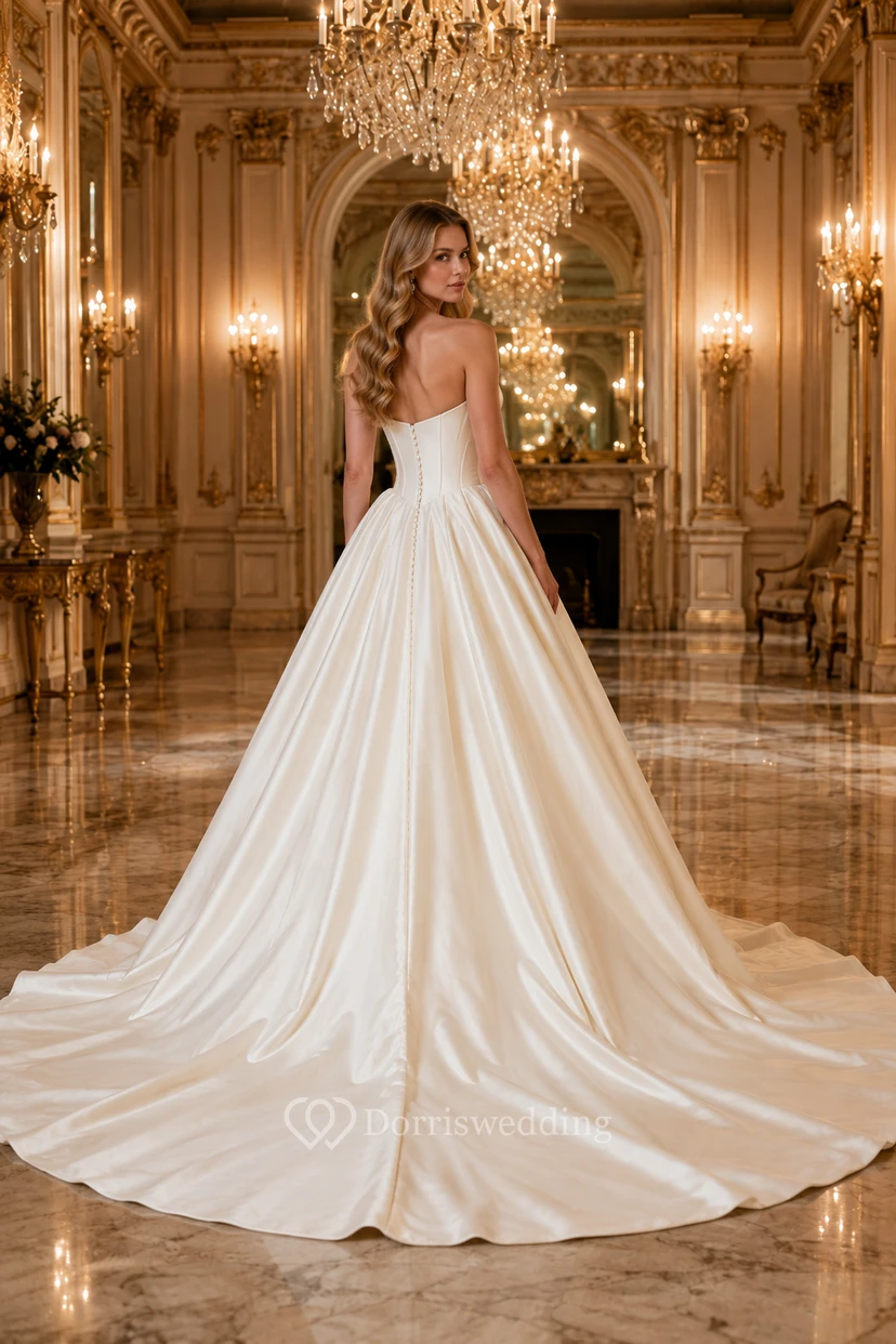 Robe de mariée bustier en satin, style bal view 2