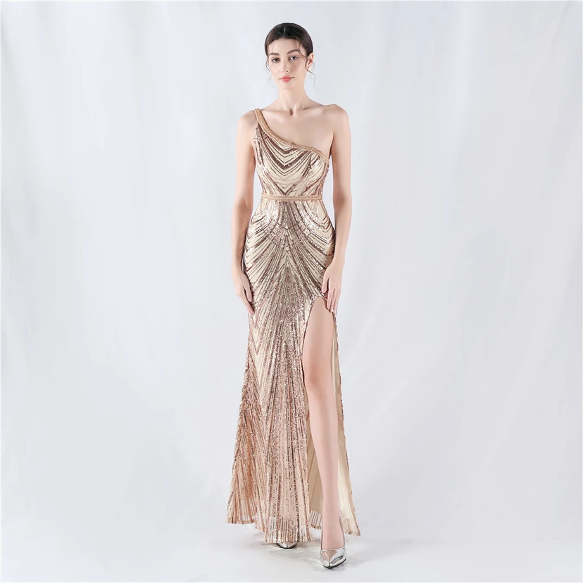 Vestido de noche asimétrico con escote alto y escote alto, adornado con cuentas florales y flores. view 51