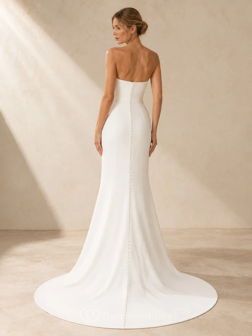 Simple Minimalist Sheath Strapless Sweep Train Wedding Dress view 2