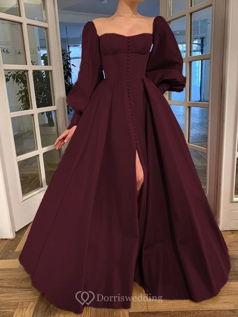 Elegantes Kleid im Vintage-Stil mit langen Puffärmeln, Empire-Stil und Schlitz vorne view 6