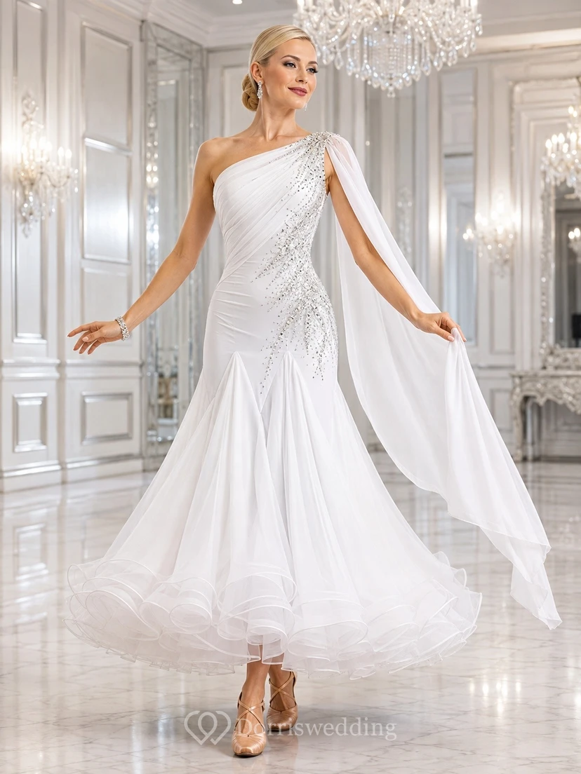 Satin One-shoulder Draped Cape Ball Gown Floor-length Evening Dress