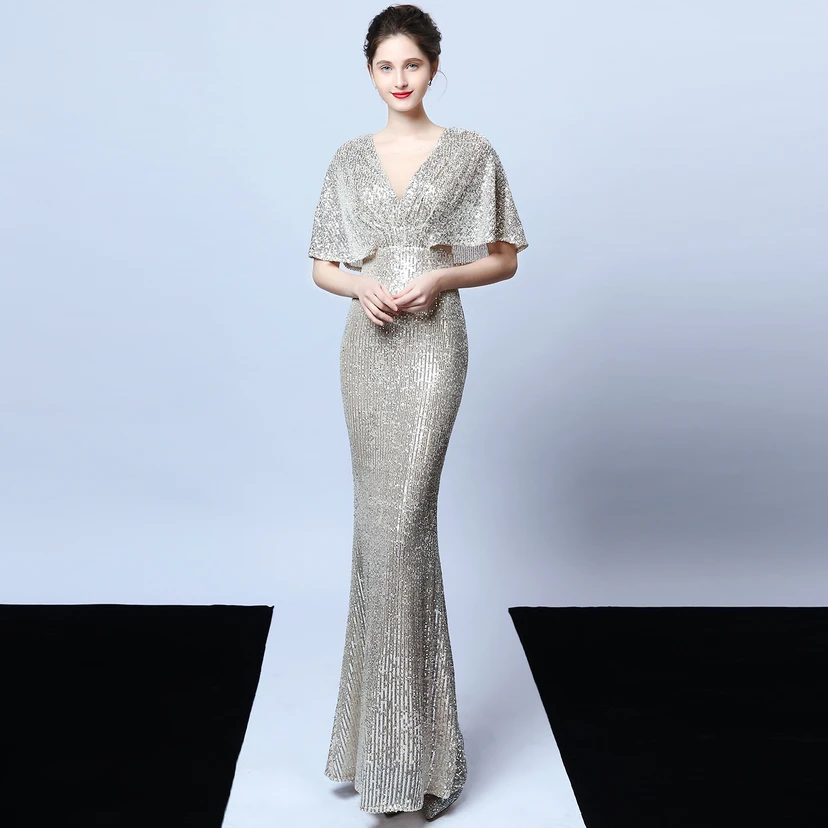 Elegantes Abendkleid mit Polyestergarn, Quasten, Pailletten und Fischschwanzsaum für Damen im Herbst view 9