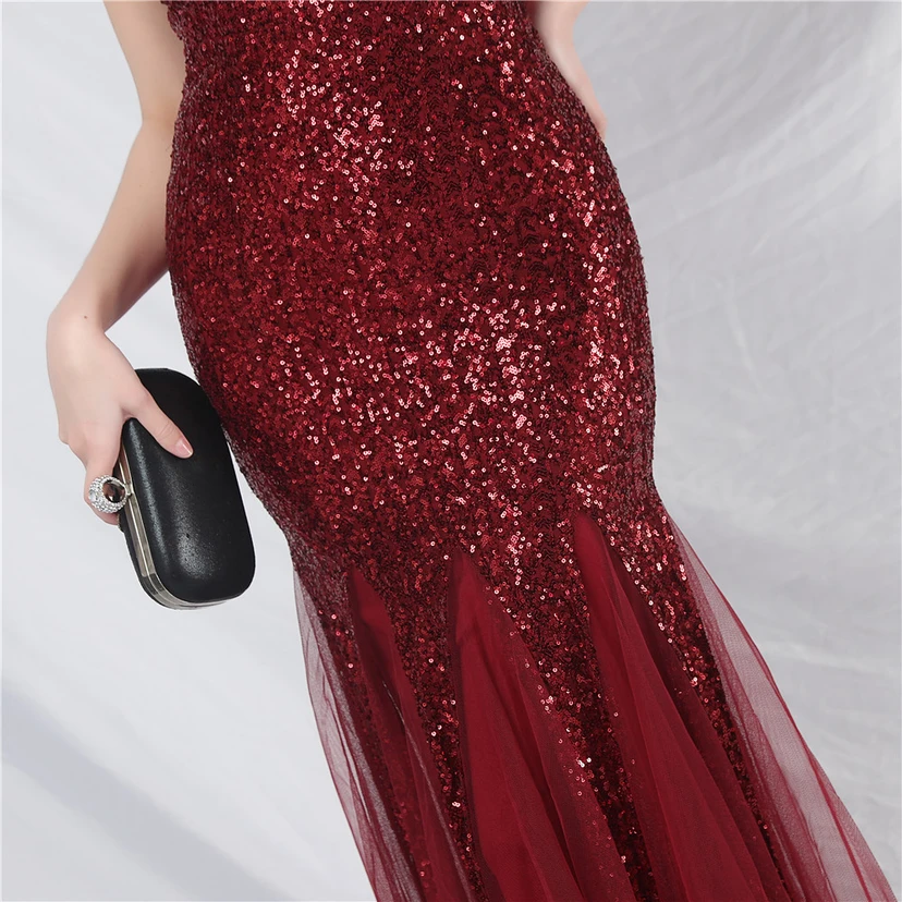 Craft Ostrich Feather Mesh Sequined Long Evening Dress view 27
