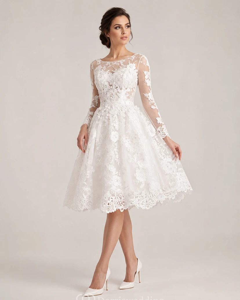 Zartes, ruyalblaues Applikations-Abendkleid mit langen Ärmeln view 20