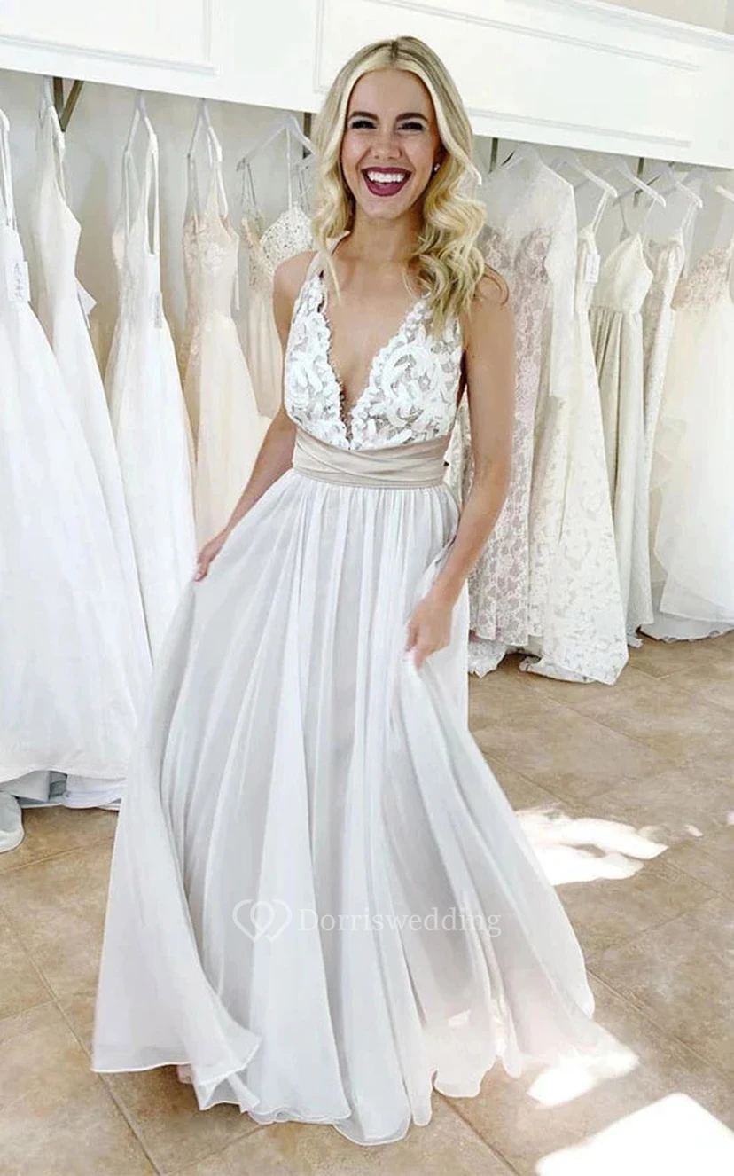 Chiffon Empire Strapped Chiffon Pleated Simple Wedding Dress view 3