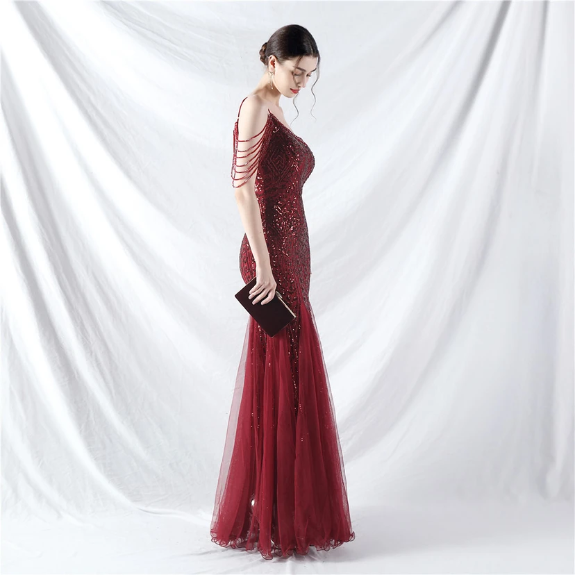 Robe de soirée haut de gamme ornée de perles de positionnement, de fleurs et de broderies en tulle. view 36
