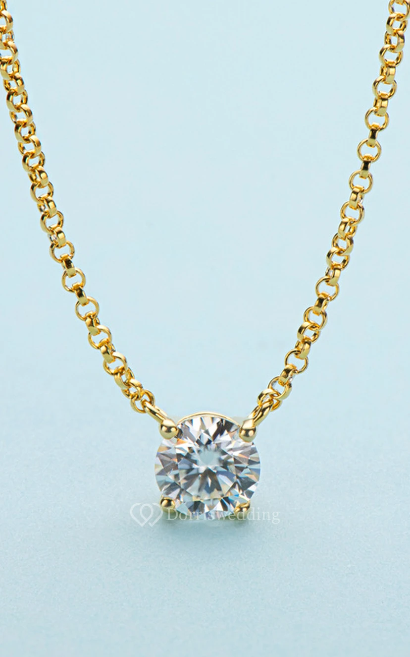 Classic Round Brilliant Cut Moissanite Necklace view 2
