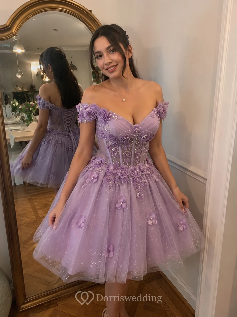 Pink Off-Shoulder Floral Sequined Mini Dress view 7