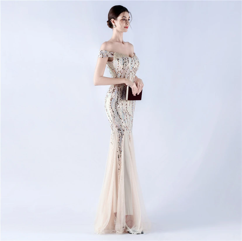 Craft Beading Mesh Sequins Evening Dress Annual Meeting Performance Host view 13