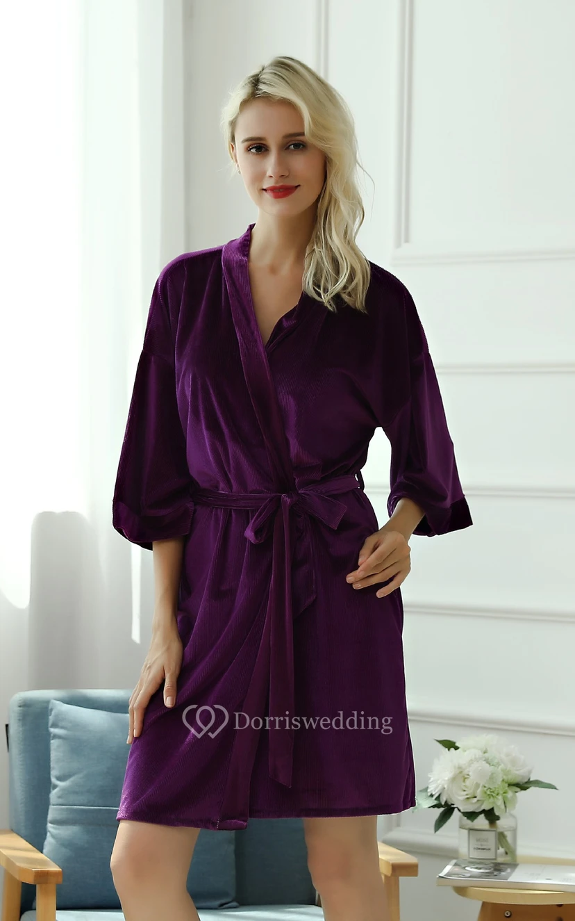 Plain Bride Bridesmaid Half Sleeved Short Robe view 4