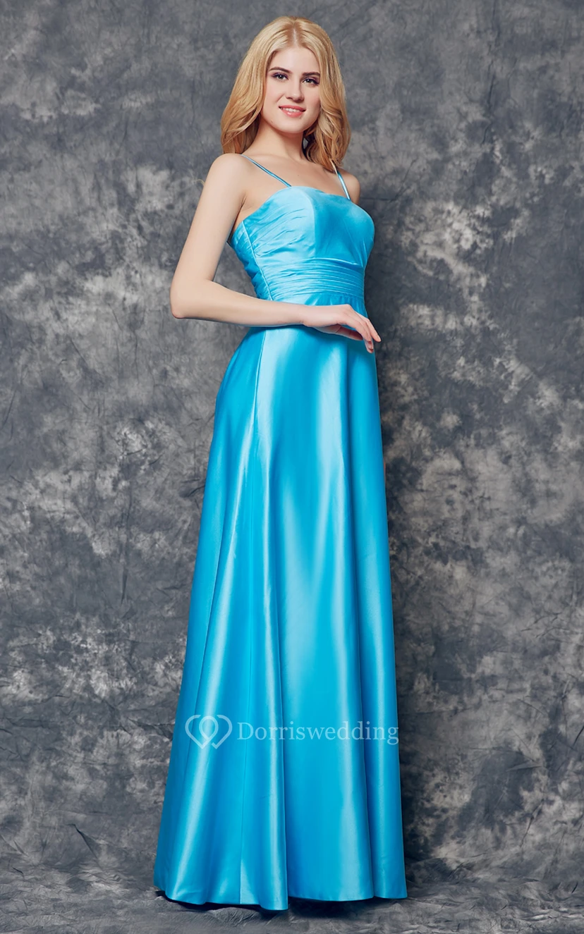 A-line Long Satin Dress With Spaghetti Straps view 3