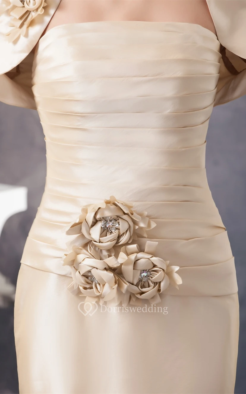 Sleeveless Sheath Ruched Bolero and Dress With Flower view 8