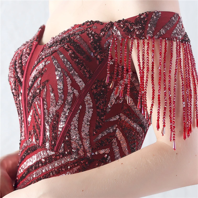 Palace Herringbone Waist Strap Heavy-Crafted Beaded High-End Evening Dress view 9