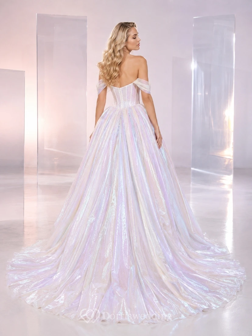 Vestido de novia sencillo, romántico y elegante con hombros descubiertos para fiesta de gala. view 2