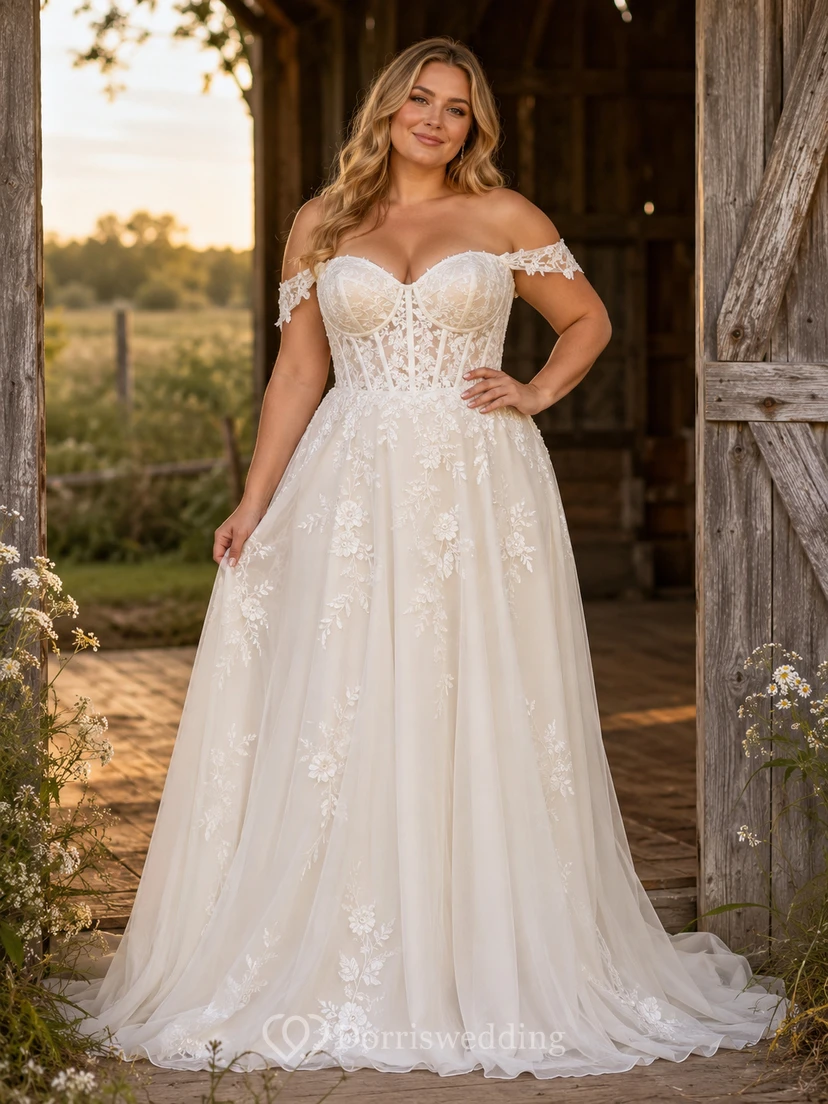 Plus Size Supportive Corset Lace Barn Wedding Dress