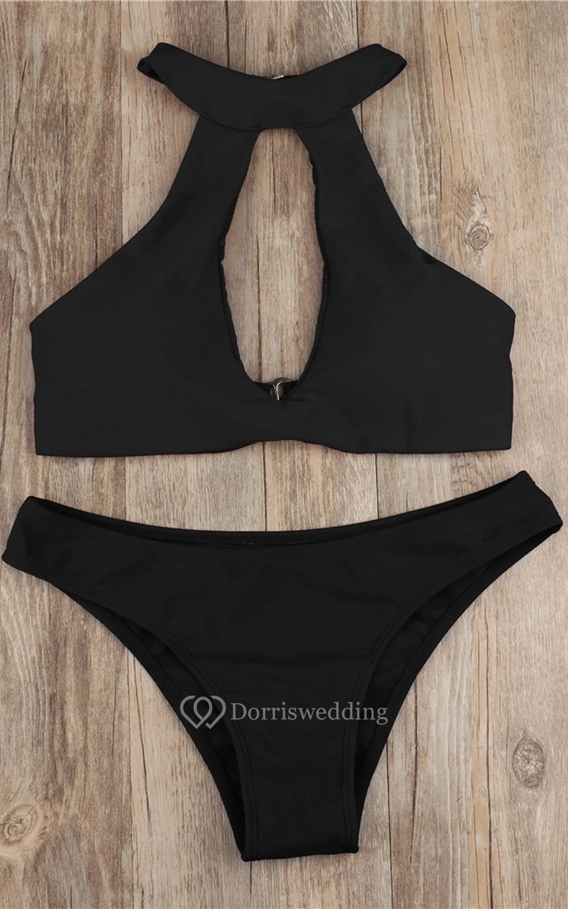 Schwarzes Neckholder-Push-Up-Bikini-Set view 2