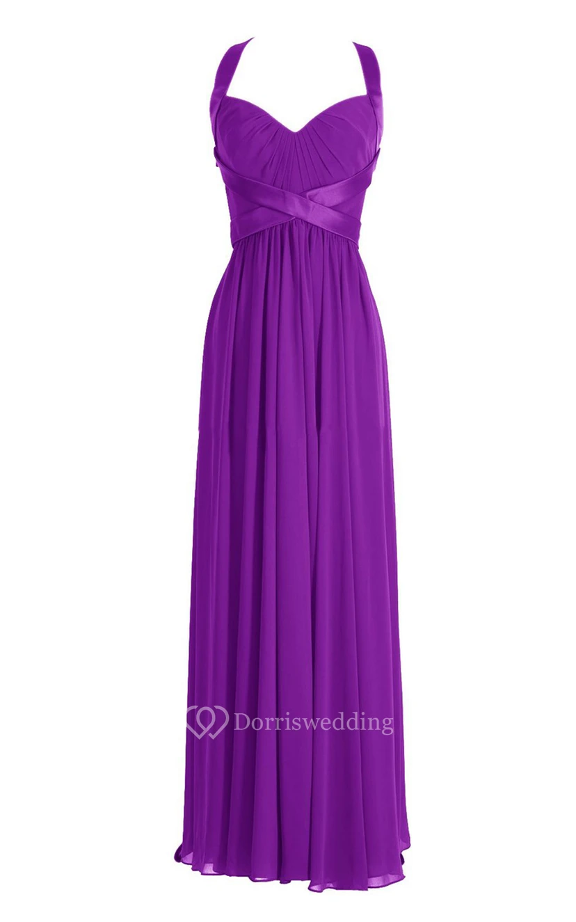 Halter Pleated Chiffon A-line Gown With Deep-v Back view 7