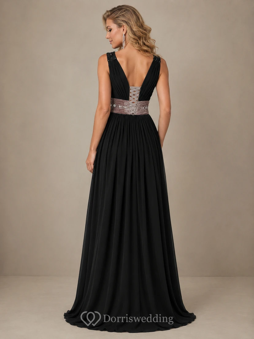 Sleeveless V-neck Long Chiffon Gown With Rhinestone view 2