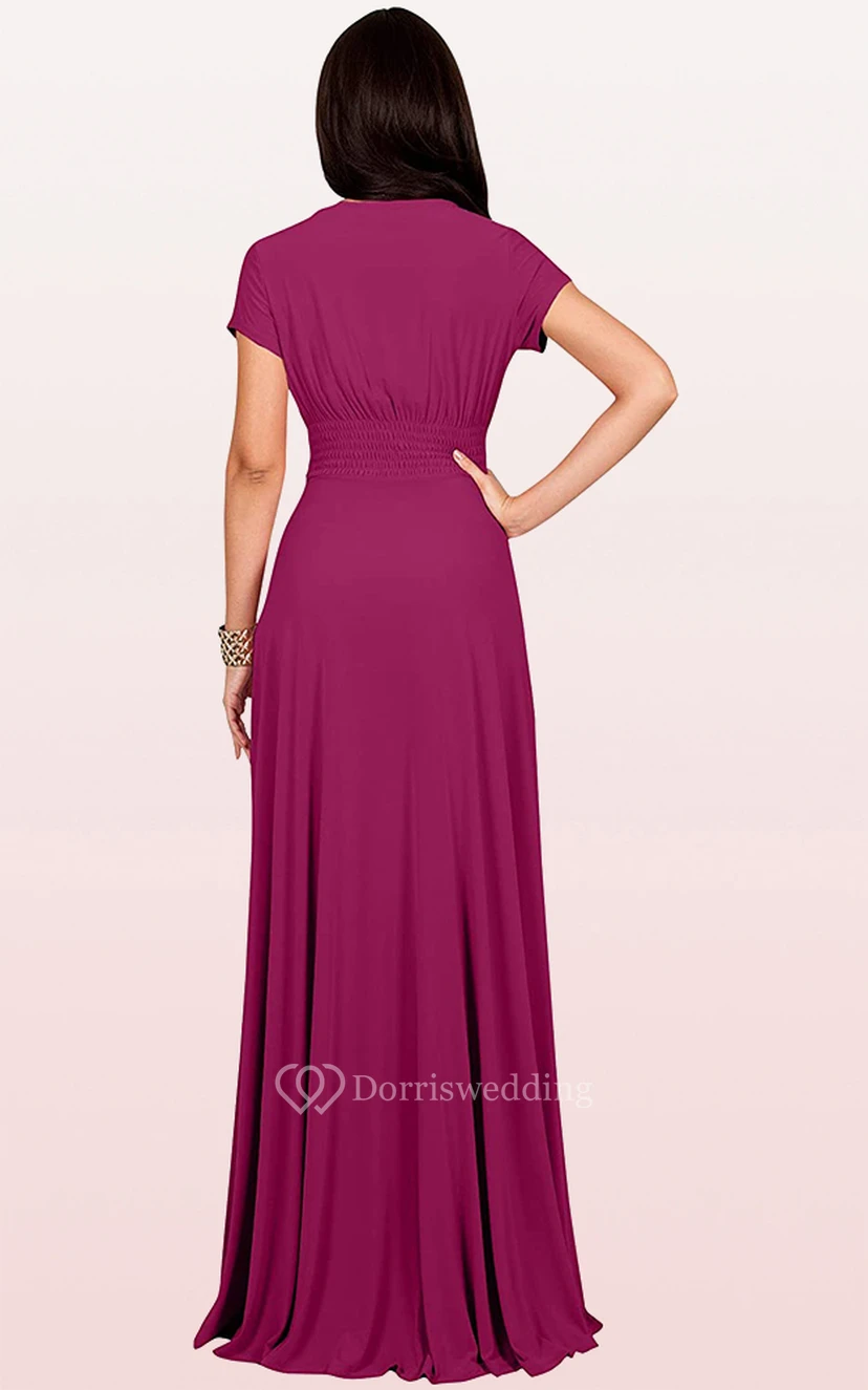 Modern Jersey V-neck Short Sleeve Mother Dress With Criss Cross and Pleats view 4
