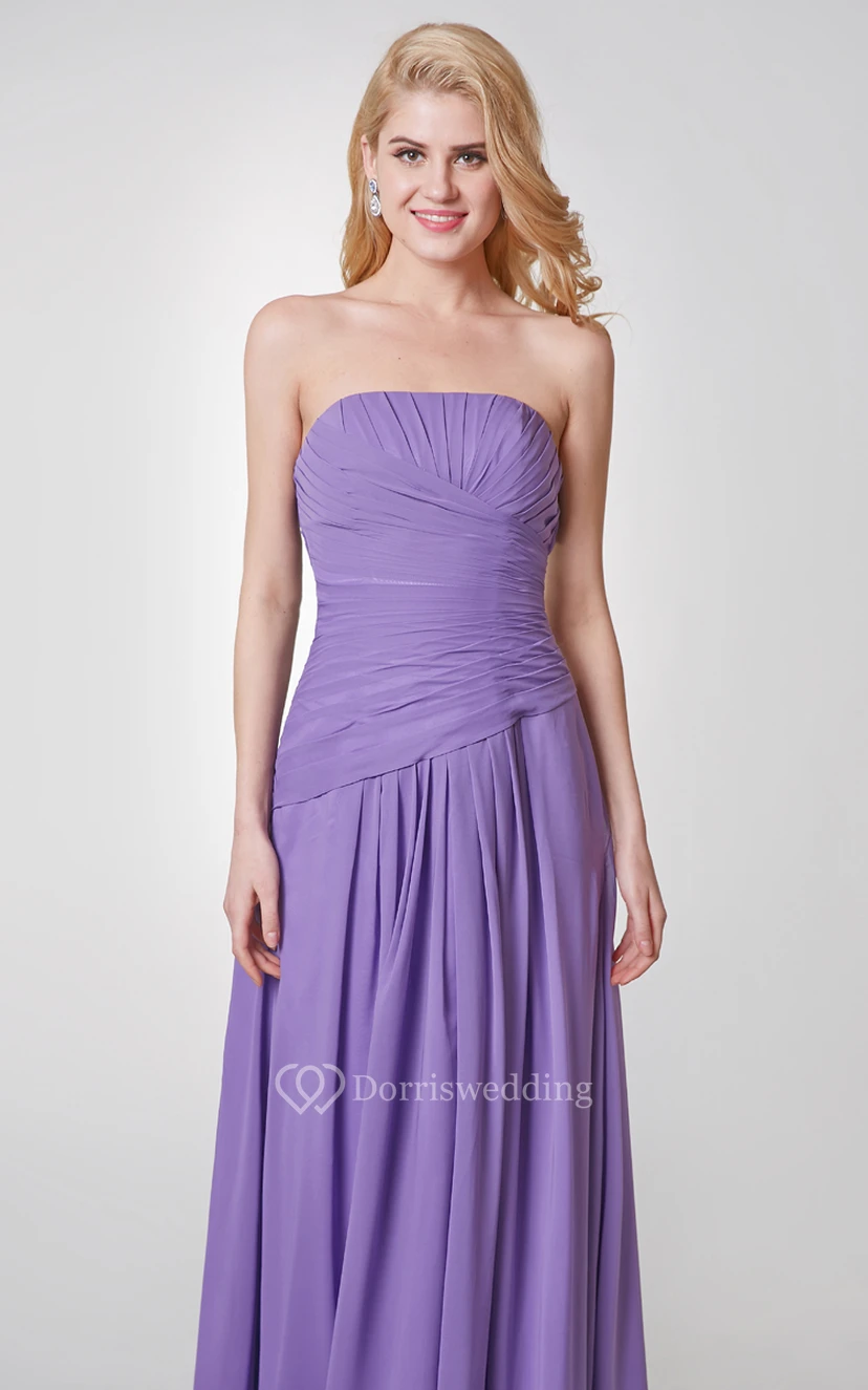 Strapless A-line Long Ruched Chiffon Dress With Pleats view 4