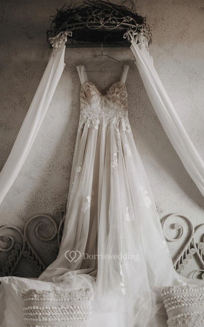 Sweetheart Criss-cross Tulle Empire A-line Backless Wedding Dress view 7