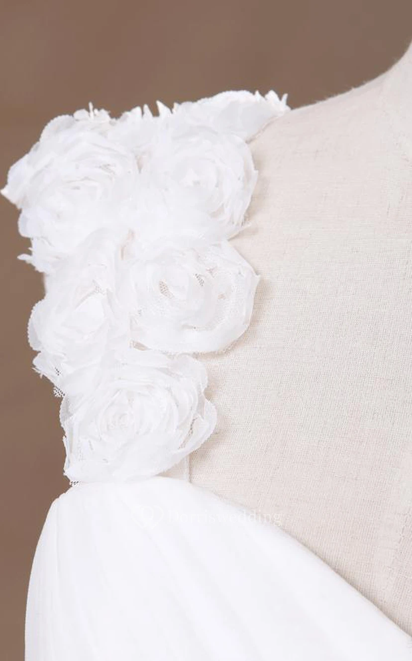 Ball Gown Mini Straps Sweetheart Sleeveless Bell Cap Flower Chapel Train Corset Back Straps Tulle Lace Dress view 3