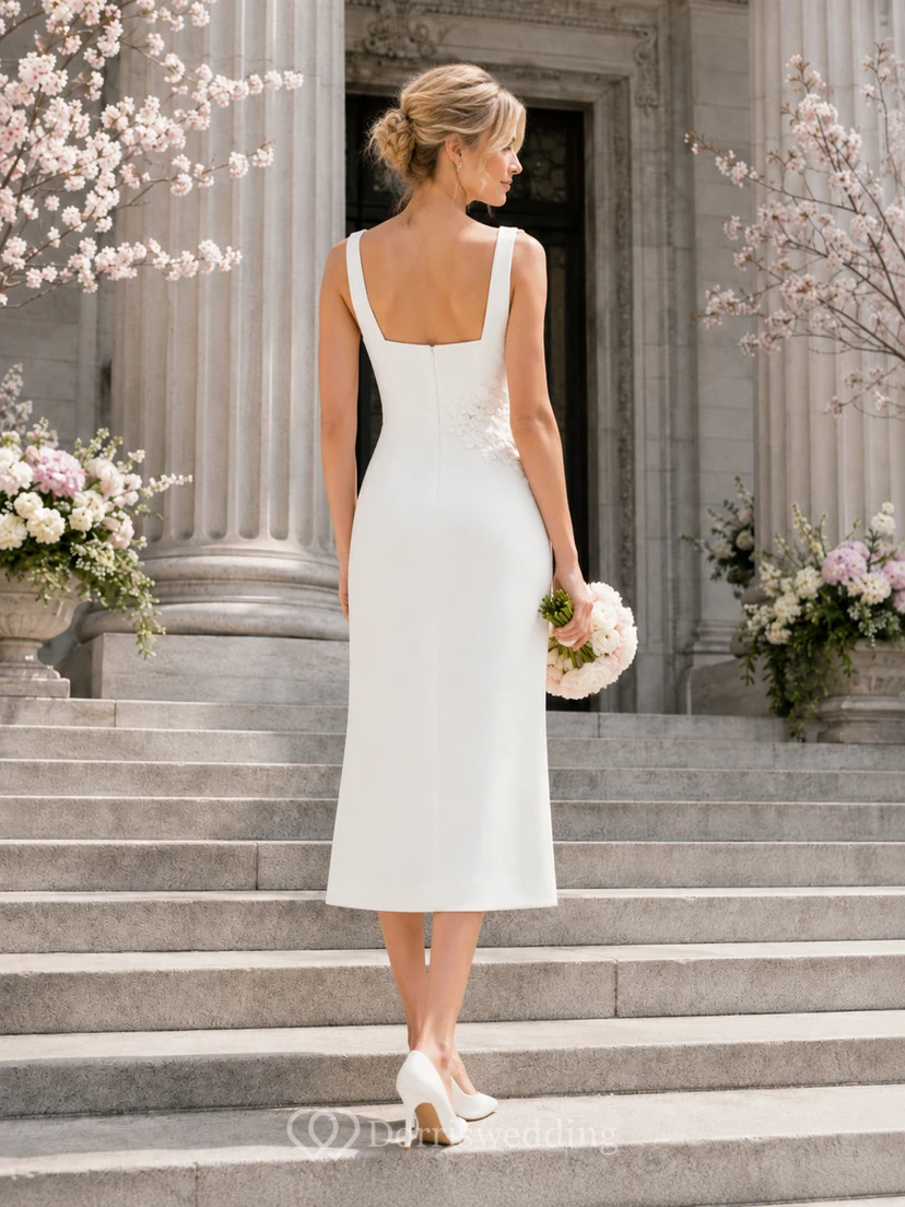 Midi-Brautkleid mit quadratischem Ausschnitt und Säulenform view 2