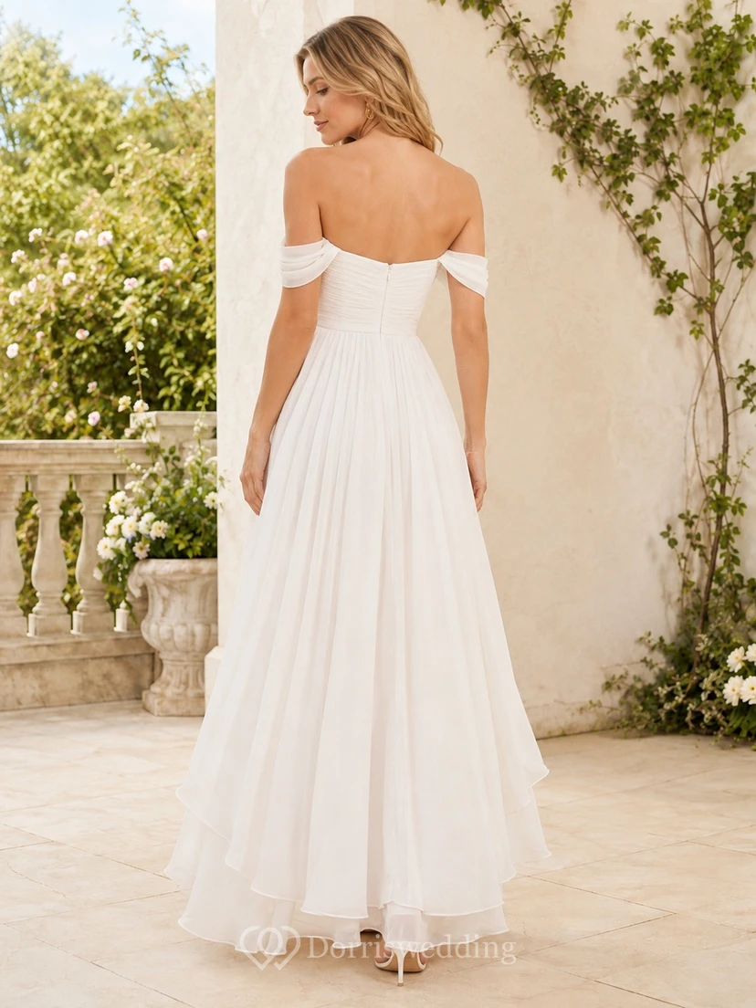 Teelanges, schlichtes, schulterfreies, romantisches Sommerkleid aus Chiffon in A-Linie view 2