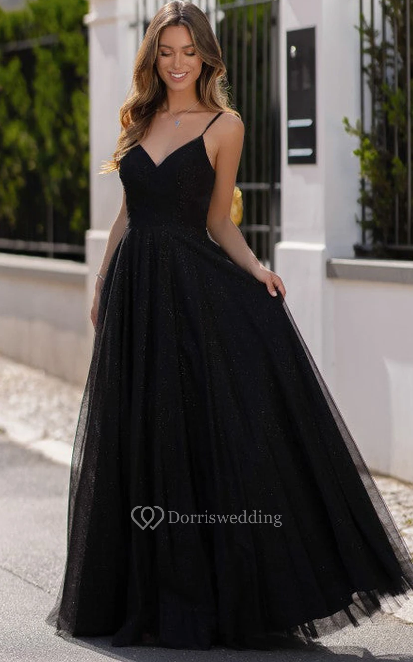 Robe de bal sexy sans manches, longue jusqu'au sol, coupe trapèze, en tulle, dos nu plongeant en V et fronces