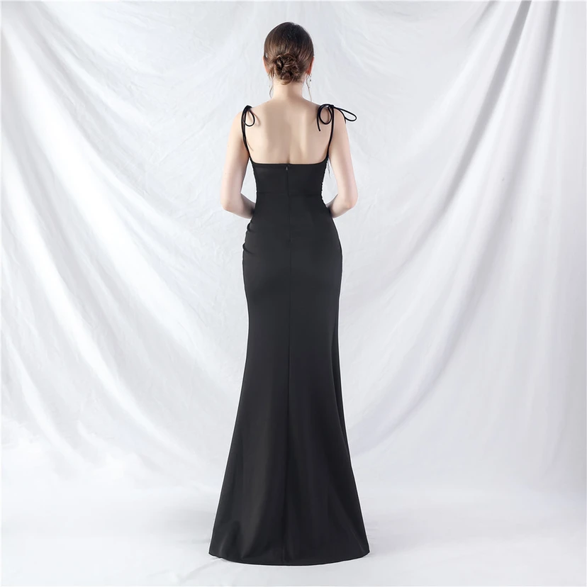 Double-Binding Waist-Shaped Ears Adjustable Satin Evening Dress view 56