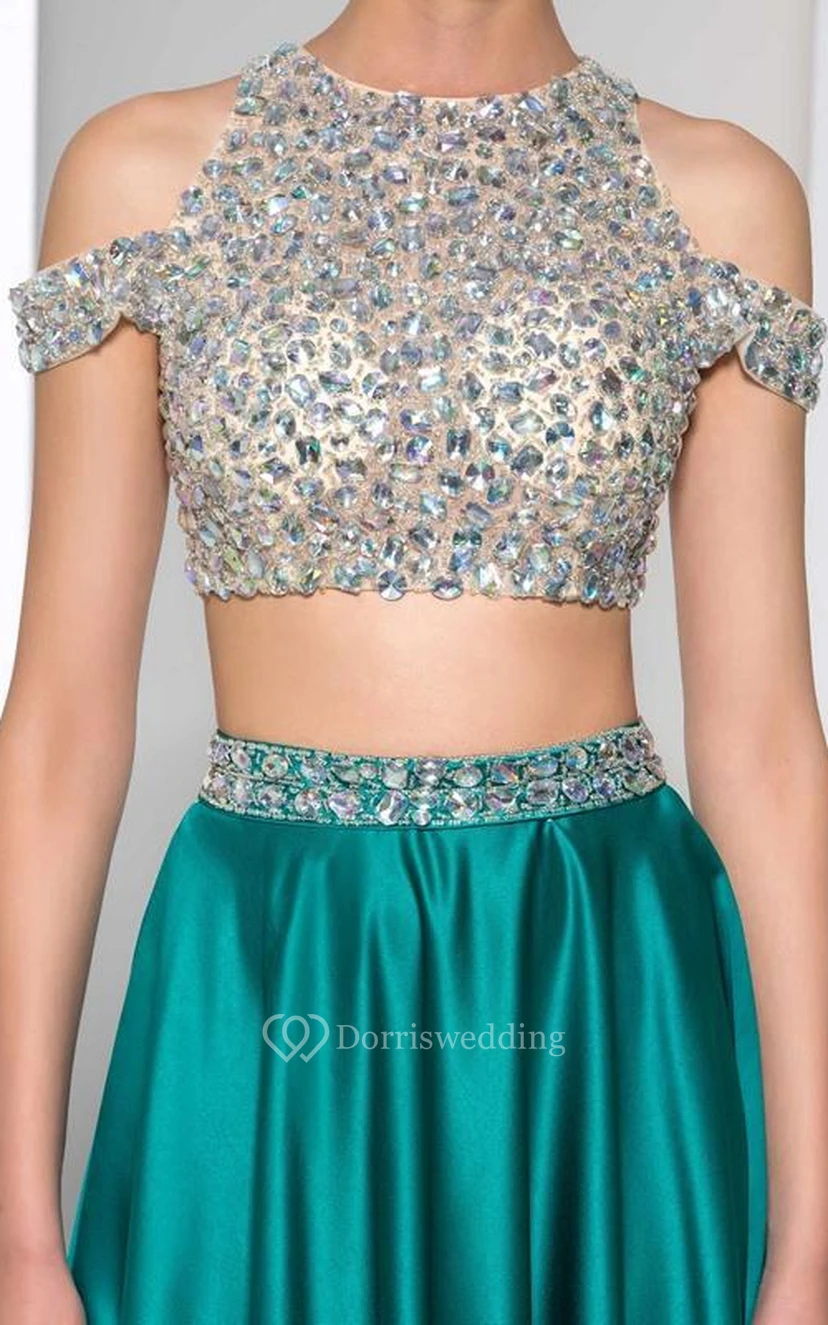 A-Line Two-Piece Beading Prom Dress view 5