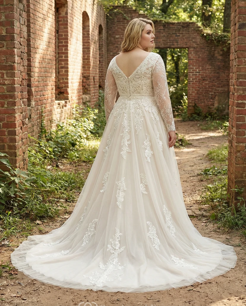 Vestido de novia sencillo de manga larga y escote en V view 2