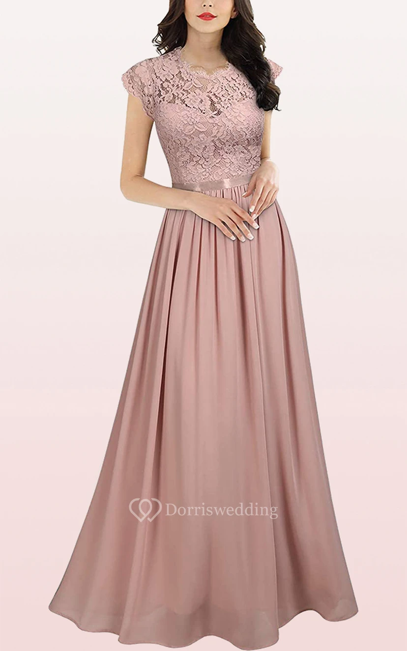 Romantisches Brautjungfernkleid aus Chiffon in A-Linie mit Muschelsaum und Falten view 5