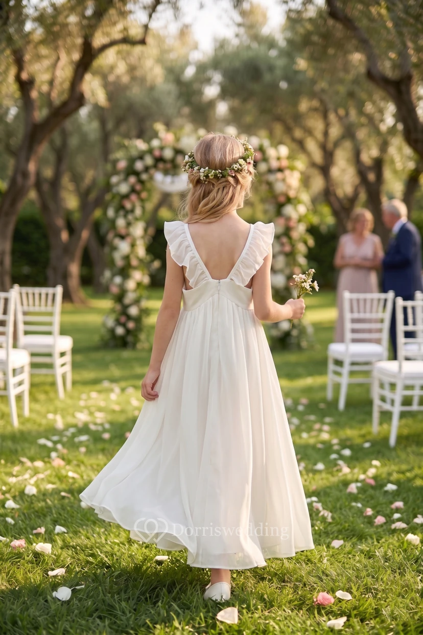 Simple Chiffon Short Communion Cap Flowergirl Dress view 2